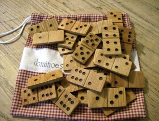 Homemade wooden domino set