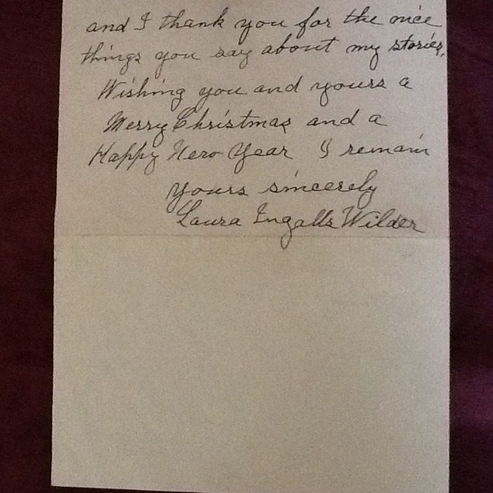 Laura Ingalls Wilder authentic letter in her penmanship.