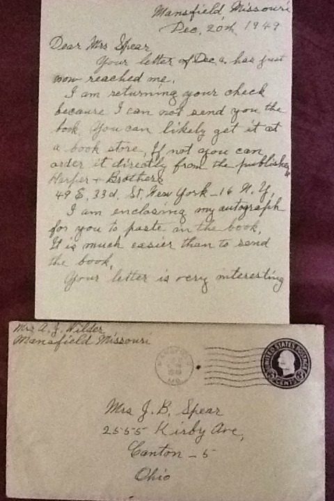 Letter from Laura Ingalls Wilder with autograph included.