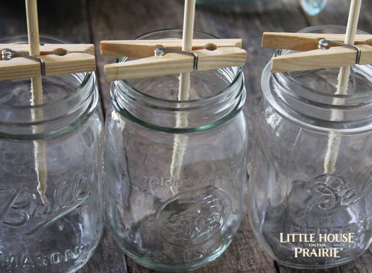 Rock Candy mason jar containers ready for the sugar syrup mixture. 