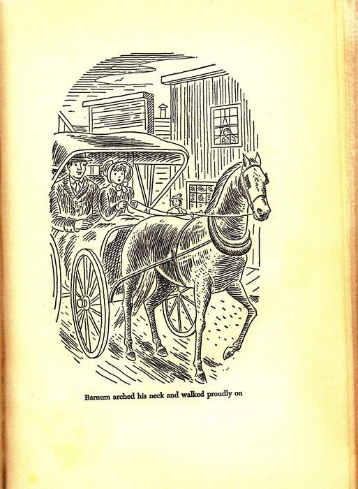 Laura drives Barnum with Almanzo in These Happy Golden Years illustration by Helen Sewell