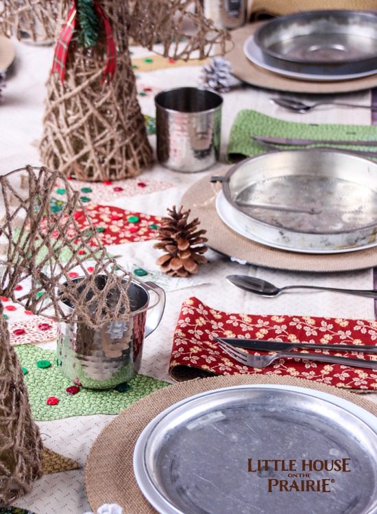 Country Christmas tablescape - Inspired by Little House on the Prairie books and fabrics!