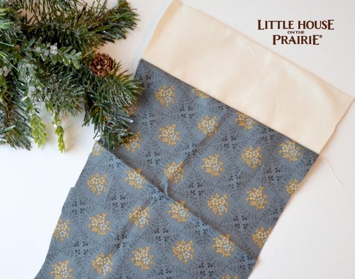 Beginning to sew the stocking together. Create your own Little House on the Prairie stocking.